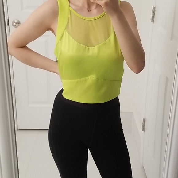 Bebe Tops Bebe Lemon Lime Mesh Cropped Top Poshmark